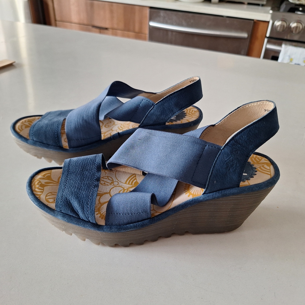 Fly London Blue Wedge Sandals, W37